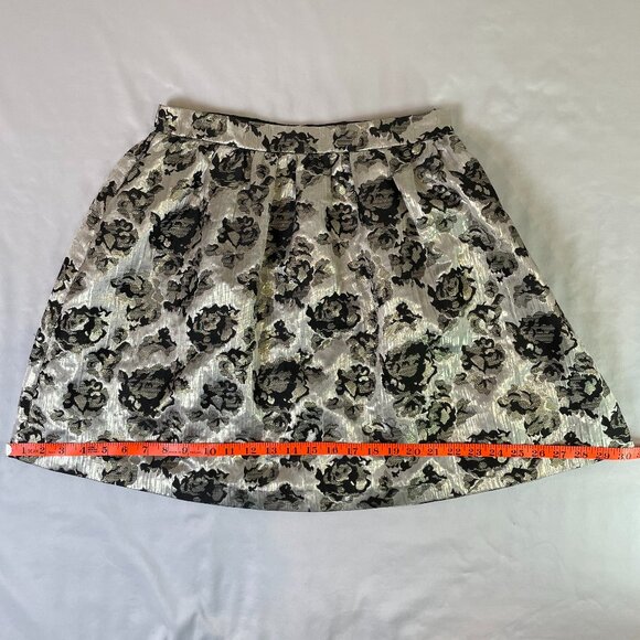 Forever 21 Metallic A Line Bubble Skirt Floral Mini Black Silver Size M - Picture 5 of 9